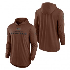 Men's Cincinnati Bengals Brown 2023 NFL Salute To Service Lightweight Long Sleeve Hoodie T-Shirt