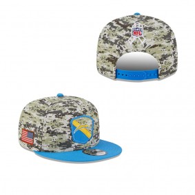 Men's Los Angeles Chargers Camo Powder Blue 2023 NFL Salute To Service 9FIFTY Snapback Hat