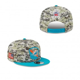 Men's Miami Dolphins Camo Aqua 2023 NFL Salute To Service 9FIFTY Snapback Hat