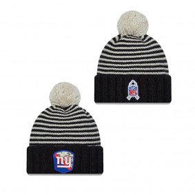 Women's New York Giants Black 2023 NFL Salute To Service Cuffed Pom Knit Hat