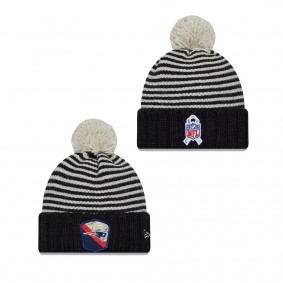 Women's New England Patriots Black 2023 NFL Salute To Service Cuffed Pom Knit Hat