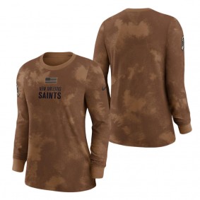 Women's New Orleans Saints Brown 2023 NFL Salute To Service Long Sleeve T-Shirt