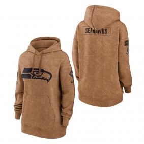 Women's Seattle Seahawks Brown 2023 NFL Salute To Service Pullover Hoodie