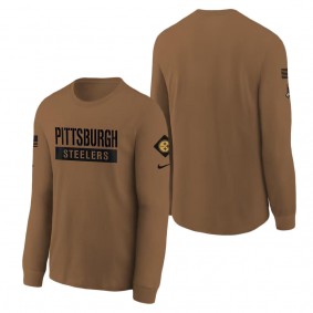 Youth Pittsburgh Steelers Brown 2023 NFL Salute To Service Long Sleeve T-Shirt