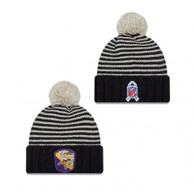 Women's Minnesota Vikings Black 2023 NFL Salute To Service Cuffed Pom Knit Hat