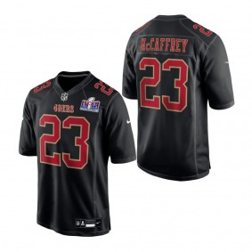 Men's San Francisco 49ers Christian McCaffrey Black Super Bowl LVIII Carbon Fashion Game Player Jersey