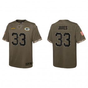 Aaron Jones Youth Green Bay Packers Olive 2022 Salute To Service Limited Jersey