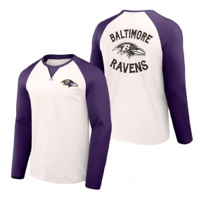 Men's Baltimore Ravens NFL x Darius Rucker Collection by Fanatics Cream Purple Long Sleeve Raglan T-Shirt