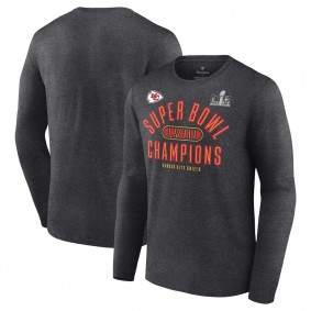 Men's Kansas City Chiefs Heather Charcoal Super Bowl LVIII Champions Under The Lights Long Sleeve T-Shirt