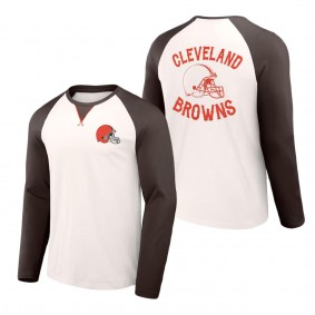Men's Cleveland Browns NFL x Darius Rucker Collection by Fanatics Cream Brown Long Sleeve Raglan T-Shirt