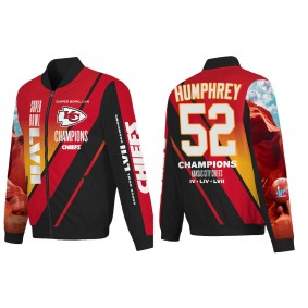 Creed Humphrey Kansas City Chiefs Red Super Bowl LVII Champions Logo Full Zip Nylon Bomber Jacket