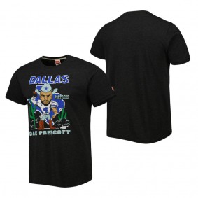 Men's Dallas Cowboys Dak Prescott Homage Heathered Black Caricature Player Tri-Blend T-Shirt