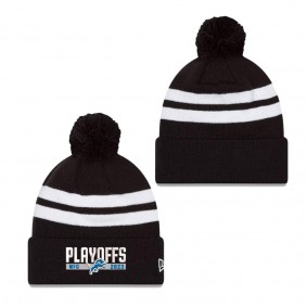 Men's Detroit Lions Black 2023 NFL Playoffs Cuffed Knit Hat With Pom