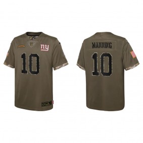 Eli Manning Youth New York Giants Olive 2022 Salute To Service Limited Jersey
