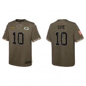 Jordan Love Youth Green Bay Packers Olive 2022 Salute To Service Limited Jersey