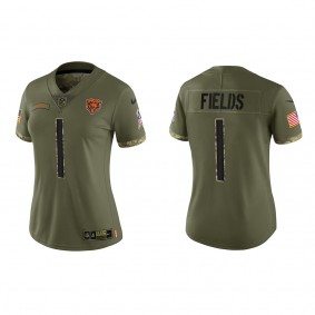 Justin Fields Women's Chicago Bears Olive 2022 Salute To Service Limited Jersey