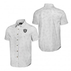 Men's Las Vegas Raiders NFL x Darius Rucker Collection by Fanatics White Woven Short Sleeve Button Up Shirt