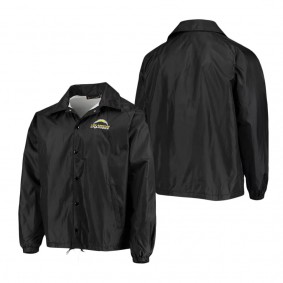Men's Los Angeles Chargers Dunbrooke Black Coaches Classic Raglan Full-Snap Windbreaker Jacket