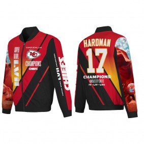 Mecole Hardman Kansas City Chiefs Red Super Bowl LVII Champions Logo Full Zip Nylon Bomber Jacket