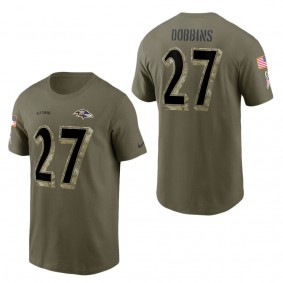 Men's Baltimore Ravens J.K. Dobbins Olive 2022 Salute To Service Name & Number T-Shirt