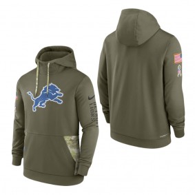 Men's Detroit Lions Olive 2022 Salute to Service Therma Performance Pullover Hoodie