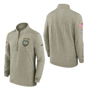 Men's Green Bay Packers Olive 2022 Salute to Service Shield Quarter-Zip Top