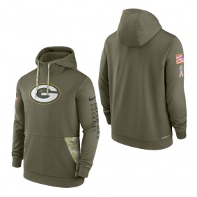 Men's Green Bay Packers Olive 2022 Salute to Service Therma Performance Pullover Hoodie