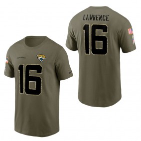 Men's Jacksonville Jaguars Trevor Lawrence Olive 2022 Salute To Service Name & Number T-Shirt