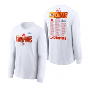Men's Kansas City Chiefs Nike White 2022 AFC Champions Roster Long Sleeve T-Shirt