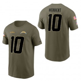 Men's Los Angeles Chargers Justin Herbert Olive 2022 Salute To Service Name & Number T-Shirt