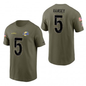 Men's Los Angeles Rams Jalen Ramsey Olive 2022 Salute To Service Name & Number T-Shirt