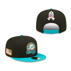 Men's Miami Dolphins Black Aqua 2022 Salute To Service 9FIFTY Snapback Hat