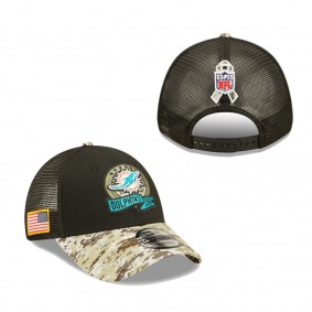 Men's Miami Dolphins Black Camo 2022 Salute To Service 9FORTY Snapback Trucker Hat