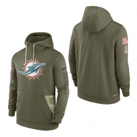 Men's Miami Dolphins Olive 2022 Salute to Service Therma Performance Pullover Hoodie