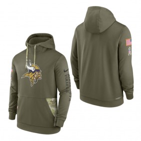 Men's Minnesota Vikings Olive 2022 Salute to Service Therma Performance Pullover Hoodie