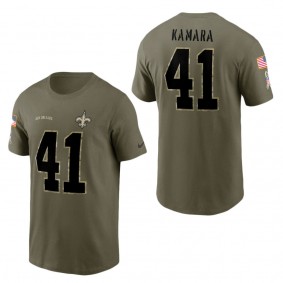 Men's New Orleans Saints Alvin Kamara Olive 2022 Salute To Service Name & Number T-Shirt