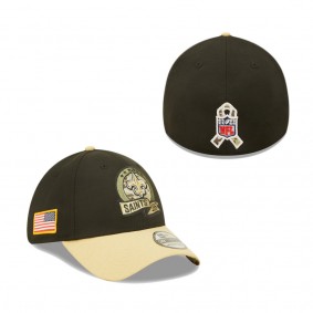 Men's New Orleans Saints Black Vegas Gold 2022 Salute To Service 39THIRTY Flex Hat