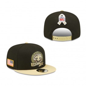 Men's New Orleans Saints Black Vegas Gold 2022 Salute To Service 9FIFTY Snapback Hat