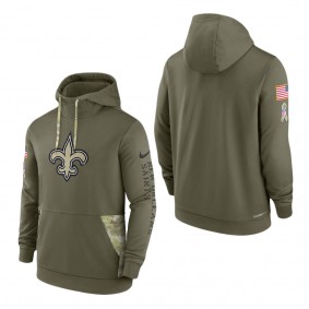 Men's New Orleans Saints Olive 2022 Salute to Service Therma Performance Pullover Hoodie