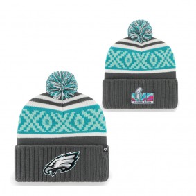Men's Philadelphia Eagles '47 Charcoal Super Bowl LVII Motif Cuffed Pom Knit Hat