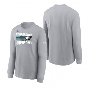 Men's Philadelphia Eagles Nike Gray 2022 NFC Champions Locker Room Trophy Collection Long Sleeve T-Shirt