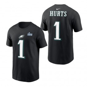 Men's Philadelphia Eagles Jalen Hurts Nike Black Super Bowl LVII Name & Number T-Shirt