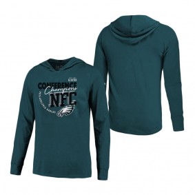 Men's Philadelphia Eagles Majestic Threads Midnight Green 2022 NFC Champions High Tide Long Sleeve Hoodie T-Shirt