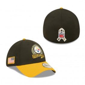 Men's Pittsburgh Steelers Black Yellow 2022 Salute To Service 39THIRTY Flex Hat