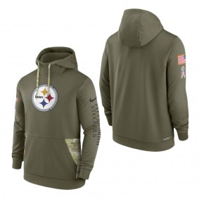 Men's Pittsburgh Steelers Olive 2022 Salute to Service Therma Performance Pullover Hoodie