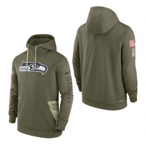 Men's Seattle Seahawks Olive 2022 Salute to Service Therma Performance Pullover Hoodie