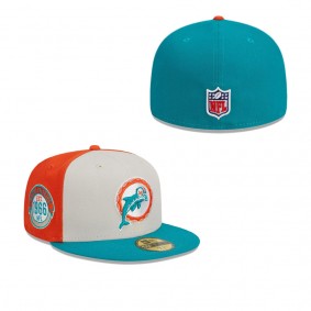 Men's Miami Dolphins Cream Aqua 2023 Sideline Historic 59FIFTY Fitted Hat