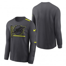 Men's Miami Dolphins Nike Anthracite Volt Performance Long Sleeve T-Shirt