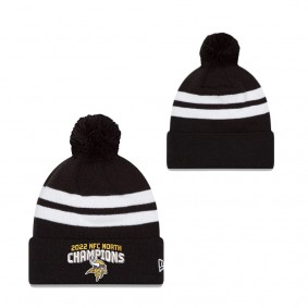 Minnesota Vikings Black 2022 NFC North Division Champions Top Stripe Cuffed Pom Knit Hat