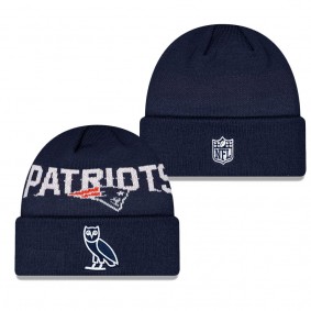 Men's New England Patriots Navy OVO x NFL Cuffed Knit Hat